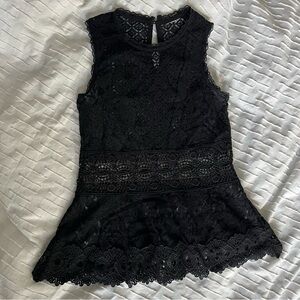 Black Lace Peplum Sleeveless Top